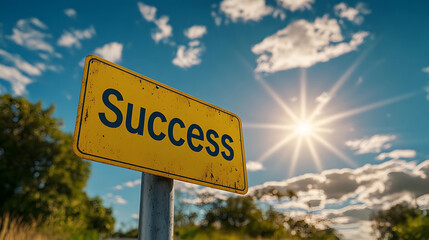 Fototapeta premium Success Road Signboard Under Bright Sky Depicting Career Aspirations