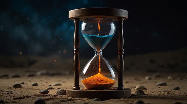 beautiful hourglass of the elements, fire, water, earth, air, copy space