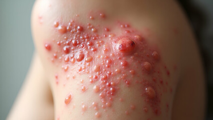 Fototapeta premium Title: A Highly Detailed Magnified View of Irritated Skin