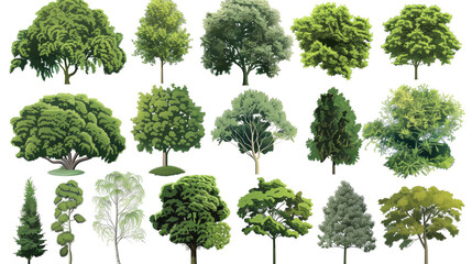 Fototapeta premium A collection of trees in various sizes and shapes, including a large tree with a thick trunk and many branches