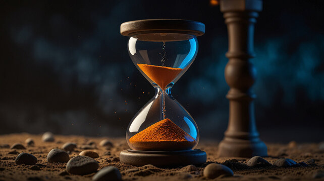 beautiful hourglass of the elements, fire, water, earth, air, copy space