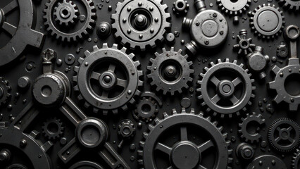 Industrial gears in close-up, emphasizing mechanical complexity.