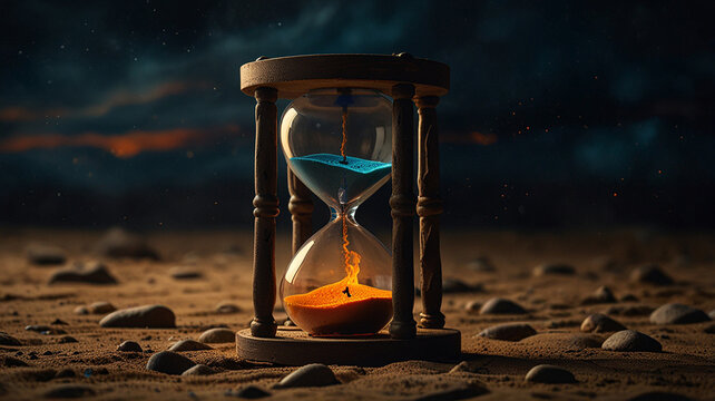 beautiful hourglass of the elements, fire, water, earth, air, copy space
