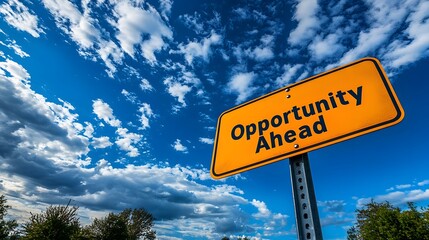 Fototapeta premium Opportunity Ahead Road Signpointing Toward Career Success and Growth