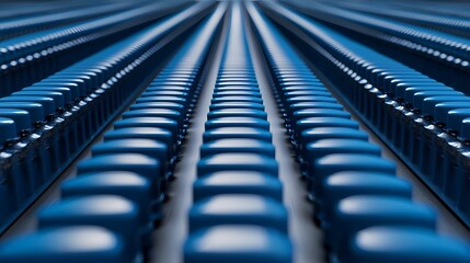 Obraz premium A close-up view of evenly spaced blue cylindrical objects arranged in rows, showcasing a modern and organized design.