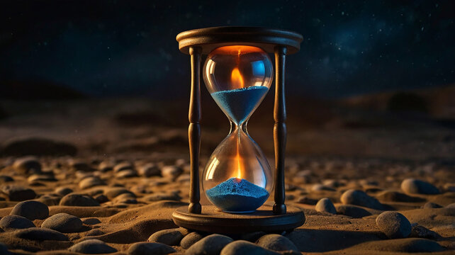 beautiful hourglass of the elements, fire, water, earth, air, copy space