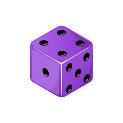 Game dice, purple dice with the number four side coming up. Dice cube icon isolated on white background.