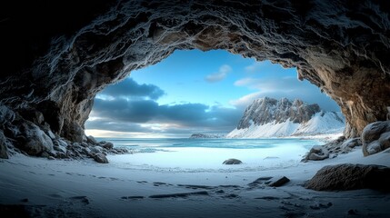 Exploring the Vast Beauty of Glacier Caves with a Stunning Mountain View in the Background