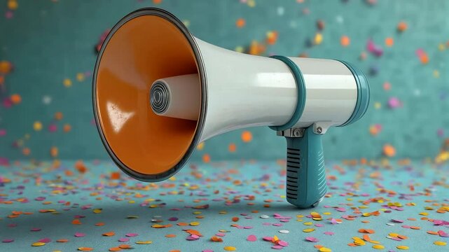 Colorful Megaphone Against a Festive Celebration Background