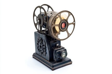 Fototapeta premium Classic bulb projector showcasing vintage design with intricate details against a clean white backdrop