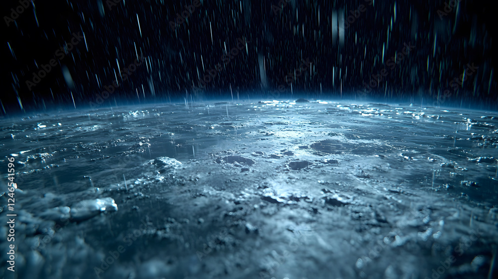 Aufkleber Intense rainfall over earth atmospheric weather forecasting digital animation sci-fi ambient low angle chaos and calm interplay