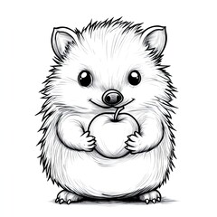 Obraz premium Adorable Hedgehog with Apple Simple Coloring Page for Kids