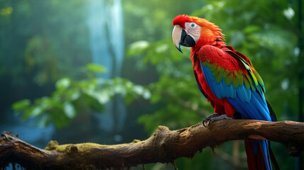 Obraz premium Scarlet Macaw in Vibrant Green Forest