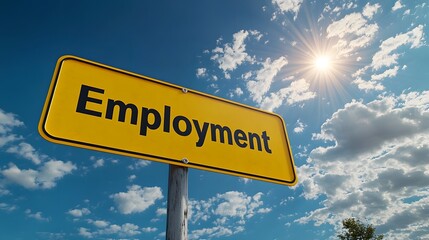Fototapeta premium Employment Road Signpointing Toward Career Opportunities with Sunny Sky