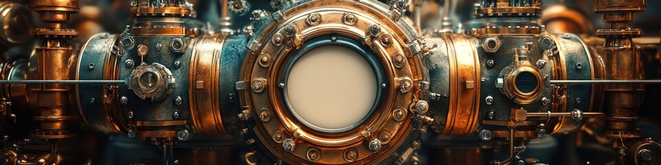Fototapeta premium Steampunk Machinery: A Glimmering Copper and Brass Engine