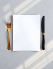 stock photo overhead view, warm golden hour light, blank white menu mockup surrounded by bread, olive oil, and wheat