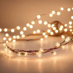 a string of warm white fairy lights in a warm glow, perfect for decorating your home or party. These lights have a soft, cozy ambiance and are perfect for creating a festive atmosphere