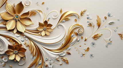 Golden Paisley Floral Luxury Background