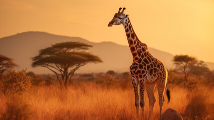 Giraffe Standing Gracefully at Sunset