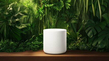 White Cylindrical Device Amidst Lush Greenery