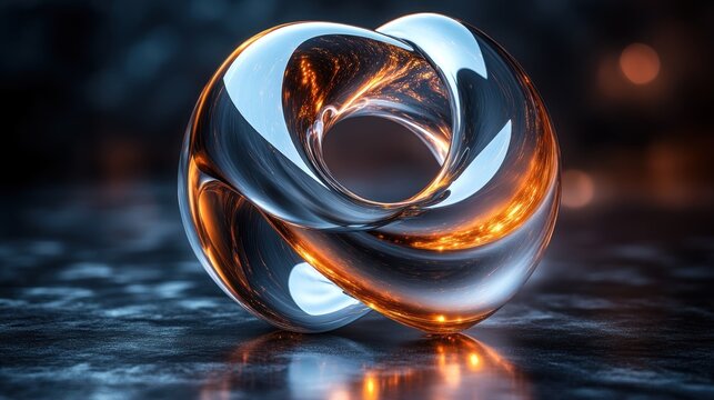 Glowing glass torus, dark background, abstract art, website design