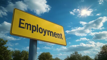Fototapeta premium Employment Road Signpointing Toward Career Opportunities with Sunny Sky