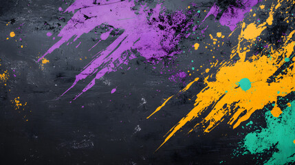 Grunge background with rough texture and purple, yellow, black, green colors in a messy punk style.