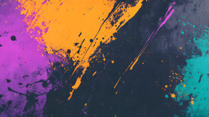 Grunge background with rough texture and purple, yellow, black, green colors in a messy punk style.