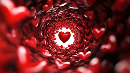 Heart Tunnel of Red Love Symbols with Soft Light Background