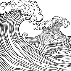 Simple Ocean Waves Coloring Book Page Illustration A Relaxing Creative Activity for  s and Children