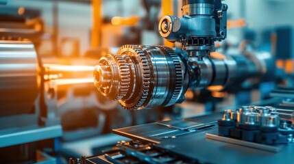 Fototapeta premium Precision Engineering in Action Inside Modern Manufacturing Facility
