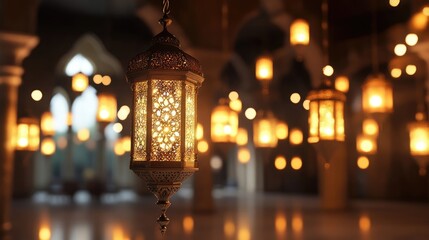 Intricate Arabic Lanterns Illuminating a Majestic Space
