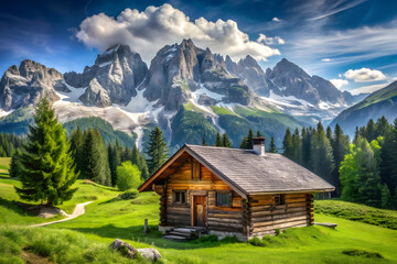 Alpine Chalet nestled in a mountain valley