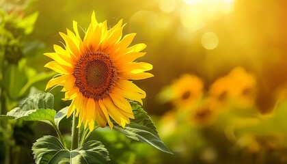 Fototapeta premium Sunflower in hand on nature background. Sunflower blooming in the garden