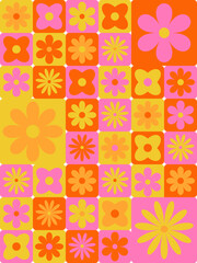 geometric flowers pattern, groovy retro abstract bauhaus wallpaper