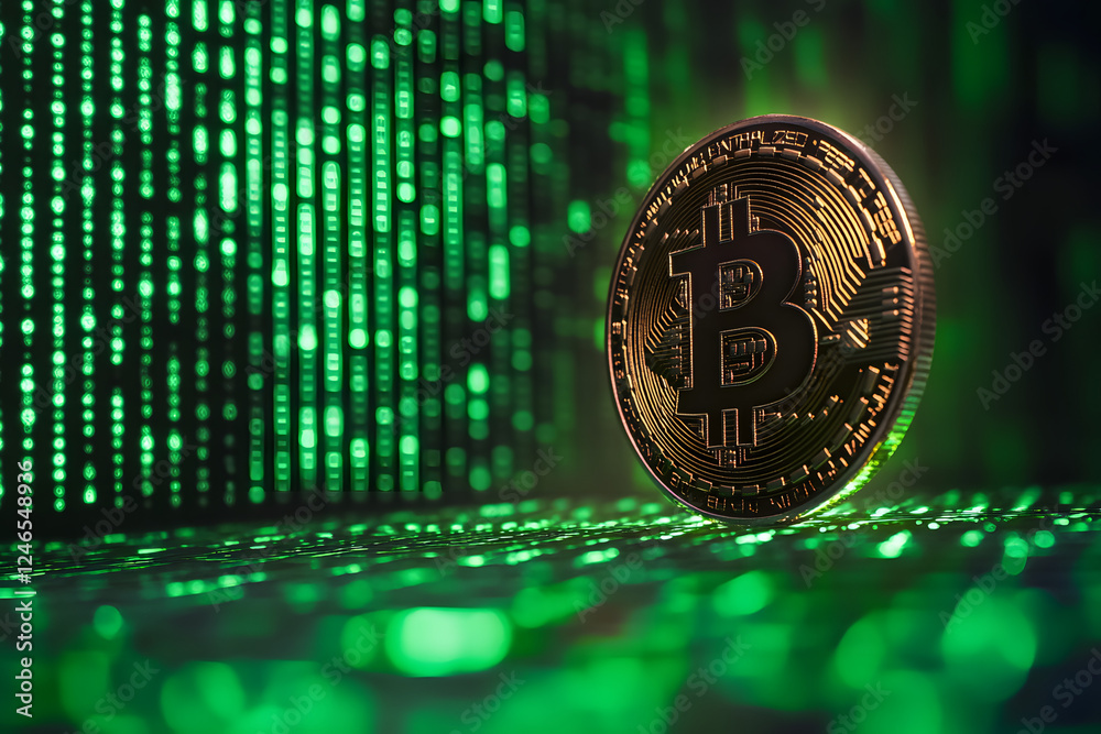 Wall mural an image of a bitcoin coin on a green background
