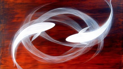 Naklejka premium White Koi Fish Dance Abstract Red Background Painting
