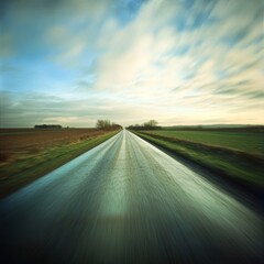 Asphalt path in field