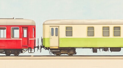 Fototapeta premium Vibrant Train Cars Connecting on Railway Track