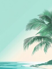 Tropical beach view with coconut palm tree and serene turquoise water for relaxation. Generative AI