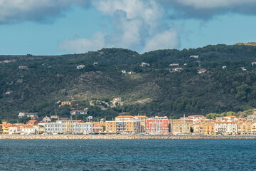 Panoramic view of Carloforte and San Pietro Island, Sardinia, Italy
