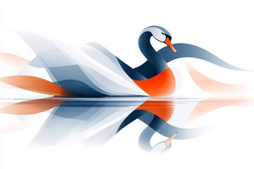 A flat design of a swan gliding on water, using soft gradients and clean lines on a white background
