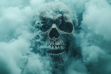 Scary skull emerging from a cloud of smoke, Halloween concept