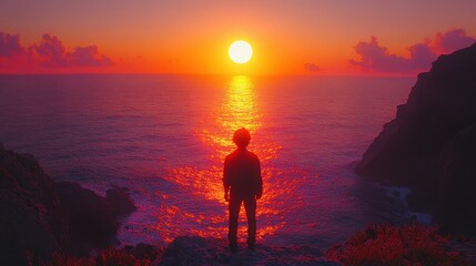 Fototapeta premium Sunset over a tranquil sea horizon