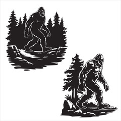 set of black various vector bigfoot silhouette	
