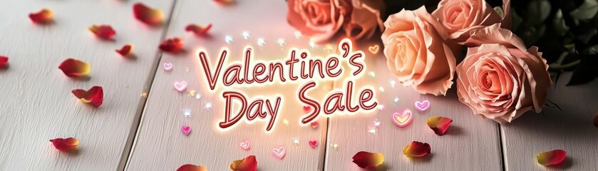 Bright and Romantic Valentine's Day Sale Card with Scattered Rose Petals and Fresh Flowers