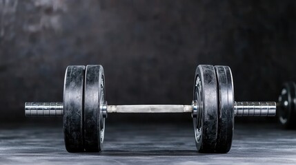 Naklejka premium Weights in gym, dark background, fitness