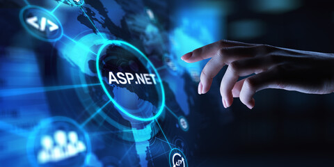 ASP.NET Web Application Framework for Dynamic Websites, projection on a virtual screen, Business and Technology Concept.