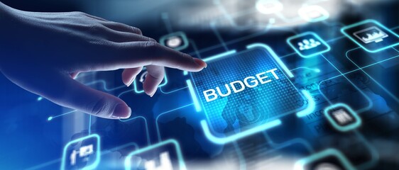 Budget Planning and Financial Allocation, projection on a virtual screen, Business and Technology Concept.