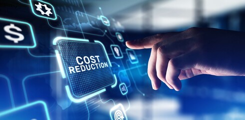 Cost Reduction Minimizing Expenses and Increasing Efficiency, projection on a virtual screen, Business and Technology Concept.